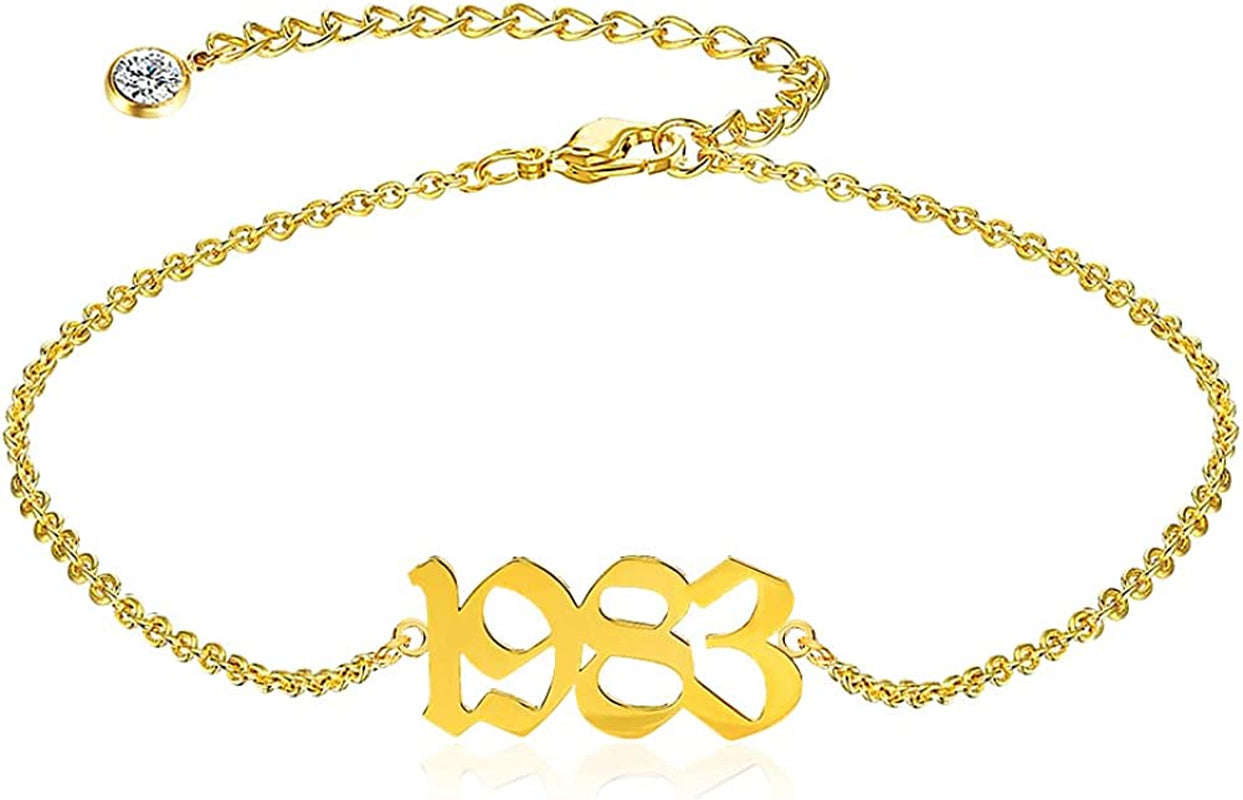 QJLE Ankle Bracelets for Women,Personalized Birth Year Number Gold Anklets for Women,Summer Beach Foot Chain Dainty Anklet Jewelry Birthday Gifts for Her Apparel & Accessories > Jewelry > Anklets QJLE Gold 1983  