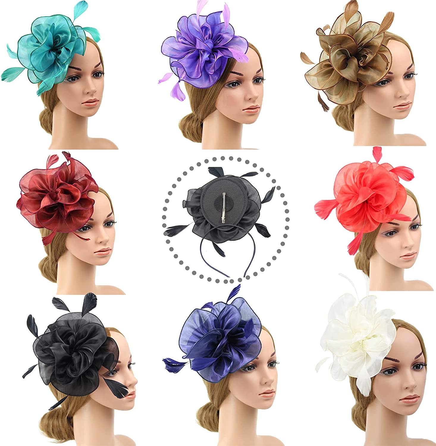 Women Flower Fascinator Hat Wedding Bridal Fascinators Tea Party Hat Feather Fascinator Headband Headwear for Evening Church Apparel & Accessories > Clothing Accessories > Headwear STbest   