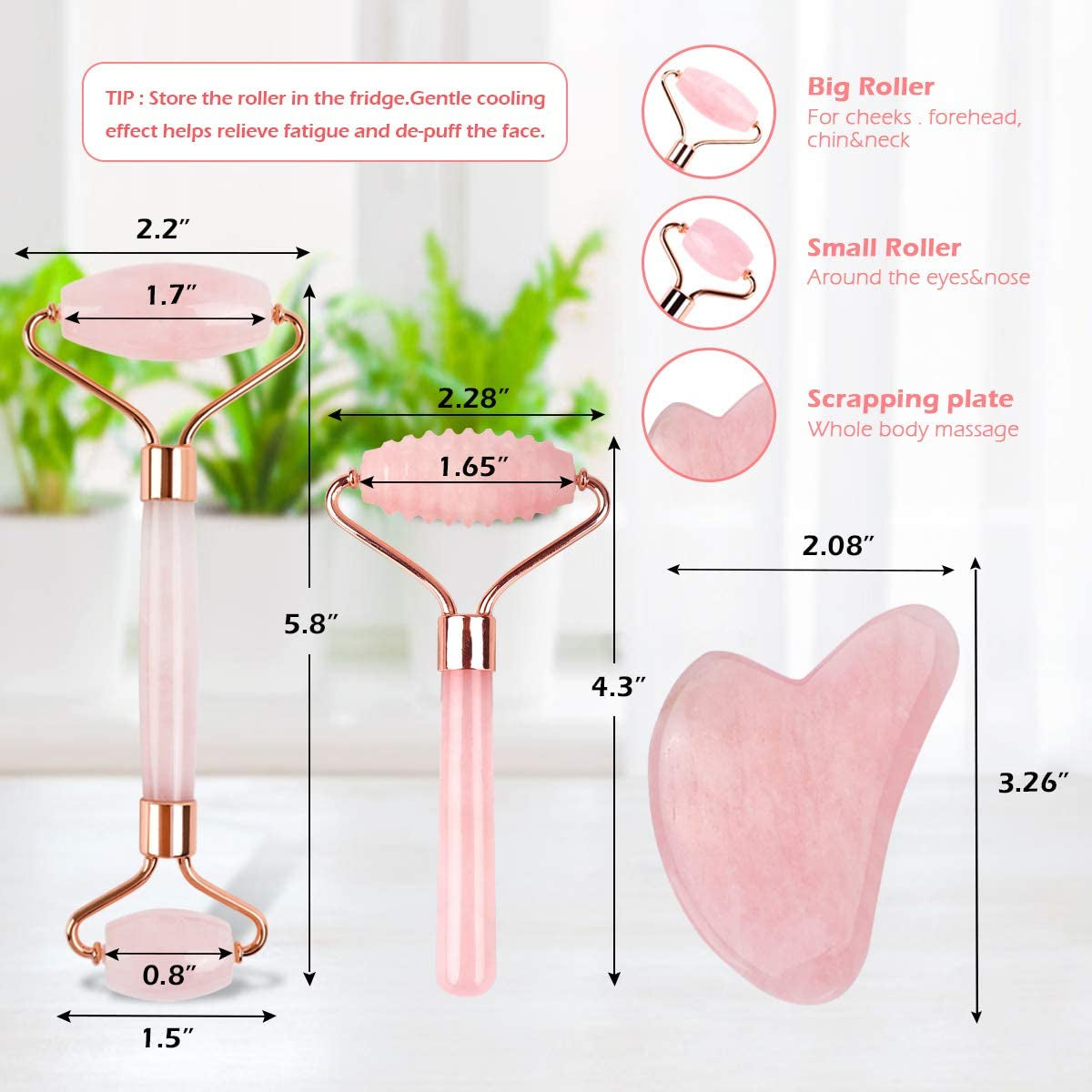 Deciniee Jade Roller, 3 in 1 Ridged Jade Roller and Gua Sha Facial Massager Tools ,100% Natural Rose Quartz Jade Roller for Face,Eye,Neck Health & Beauty > Personal Care > Cosmetics > Cosmetic Tools > Skin Care Tools Deciniee   