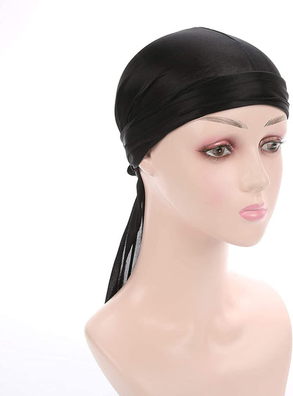 Fxhixiy Men Women Durag Extra Long-Tail Headwraps Silky Satin Pirate Cap Bandana Hat for 360 Waves Apparel & Accessories > Clothing Accessories > Bandanas & Headties Fxhixiy   