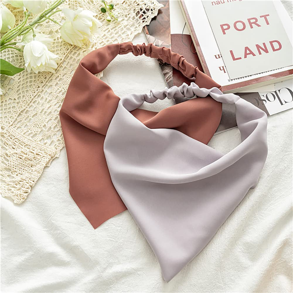 Elastic Hair Scarf Headbands for Women Solid Bandana Headbands Chiffon Head Kerchief Boho Scarf Bandanas with Hair (8 Colors Solid A) Apparel & Accessories > Clothing Accessories > Bandanas & Headties DINPREY   