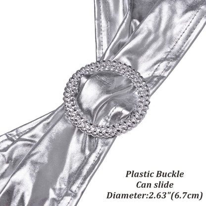 Sweeteasy 50Pcs Metallic Silver Spandex Chair Sashes, Durable Workmanship,Stretch Bows with Buckle Stretchable for Christmas Wedding Party Banquet Event Baby Shower Birthday Celebration Decoration Apparel & Accessories > Clothing Accessories > Sashes SweetEasy   