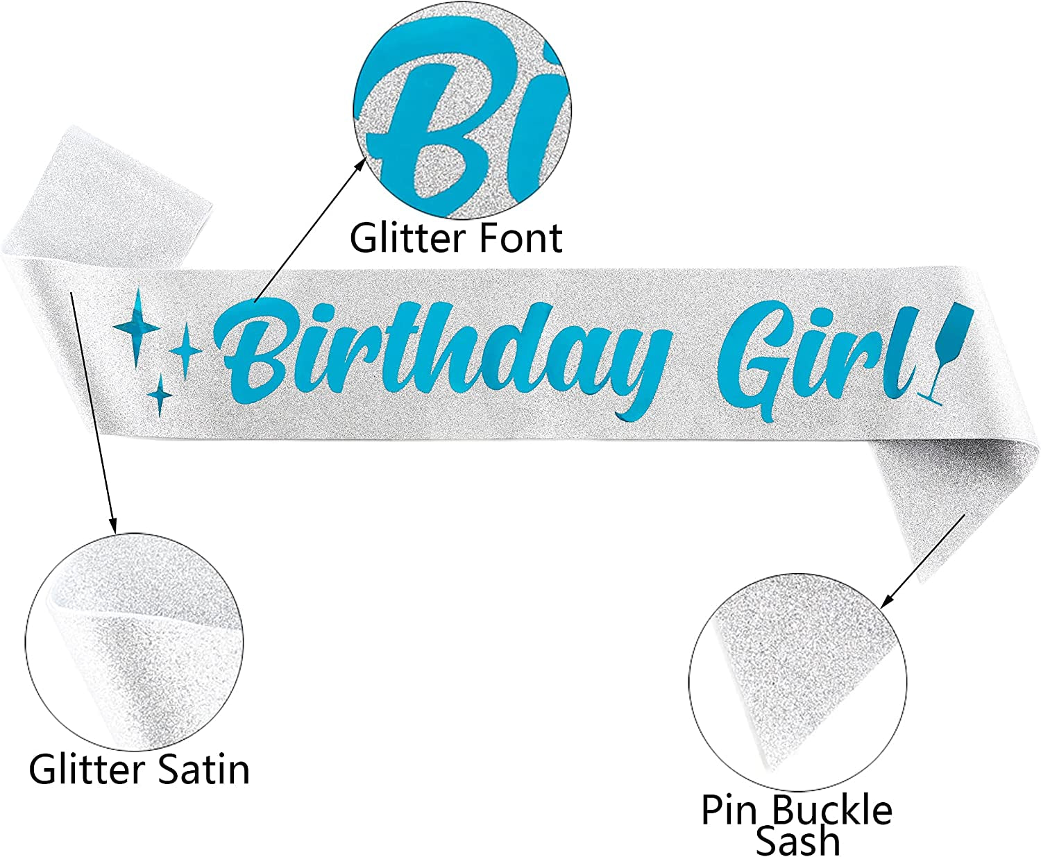 Birthday Girl Sash Glitter with Foil for Women Happy Birthday Party Favors Supplies and Decorations Blue Satin Gift Apparel & Accessories > Clothing Accessories > Sashes MGJSRNH   