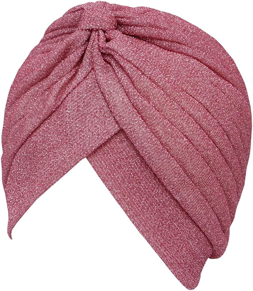 GETACOTA Pleated Glitter Turban for Women Stretchy Hat Beanie Headwrap Twist Elastic Slip on Cap Headwear Accessories Apparel & Accessories > Clothing Accessories > Headwear GETACOTA Pink  