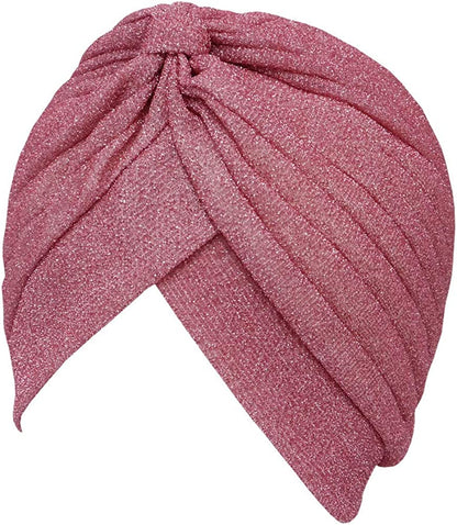 GETACOTA Pleated Glitter Turban for Women Stretchy Hat Beanie Headwrap Twist Elastic Slip on Cap Headwear Accessories Apparel & Accessories > Clothing Accessories > Headwear GETACOTA Pink  