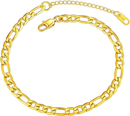 Chainspro Resizable Anklet Chain for Women Men, Figaro/Wheat/Twist Rope/Cuban Foot Bracelet-Strong with Good Clasp-18K Gold Plated(Send Gift Box) Apparel & Accessories > Jewelry > Anklets ChainsPro 07:figaro-6mm-gold plated  