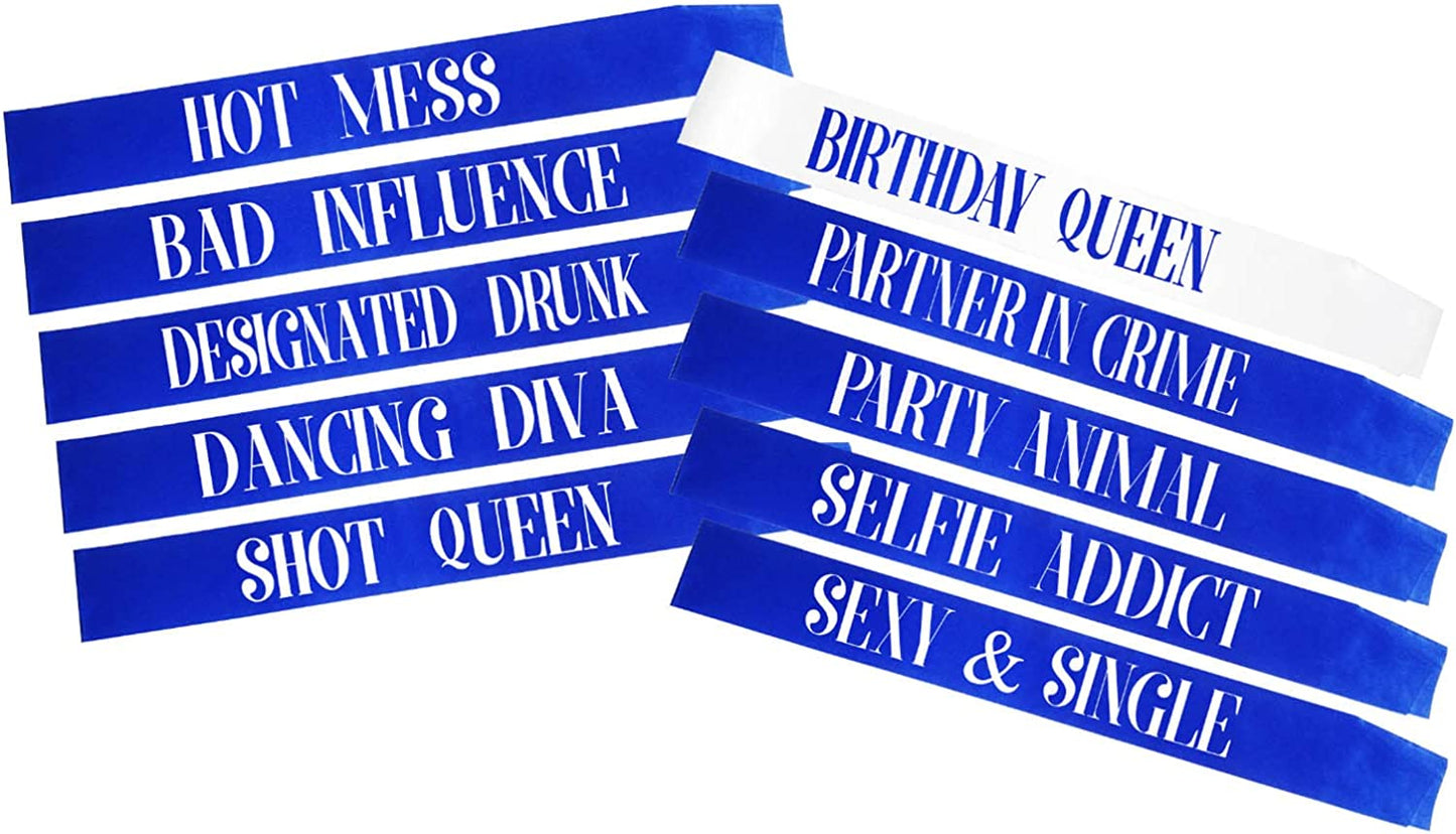 Snogisa Birthday Gifts Sash Set Birthday Queen Women Birthday Party Supplies Fun Party Favors Decorations Apparel & Accessories > Clothing Accessories > Sashes Snogisa Queen blue polyester 