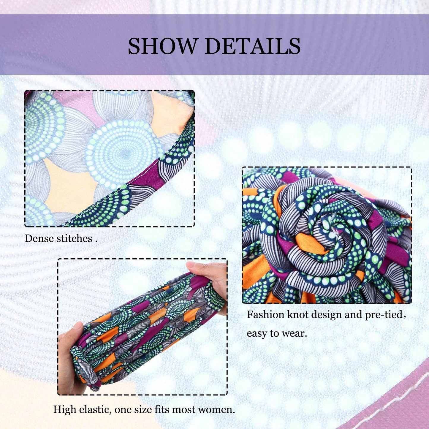 SATINIOR 6 Pieces Women African Turban Flower Knot Pre-Tied Bonnet Beanie Cap Headwrap Apparel & Accessories > Clothing Accessories > Bandanas & Headties SATINIOR   
