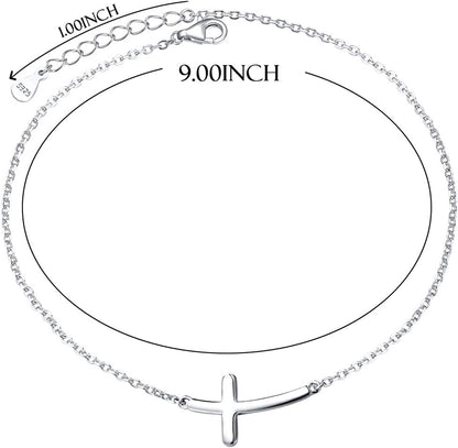ATHENAA S925 Sterling Silver Concise Sideways Cross Pendant Necklace Bracelet Anklet Apparel & Accessories > Jewelry > Anklets ATHENAA Jewelry Factory   