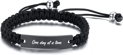 VNOX Personalized Inspirational Bracelet for Women Men - Engarved Handmade Rope Adjustable Bracelet Encouragement Motivational Gift Apparel & Accessories > Jewelry > Bracelets VNOX Jewelry Black one day at a time 