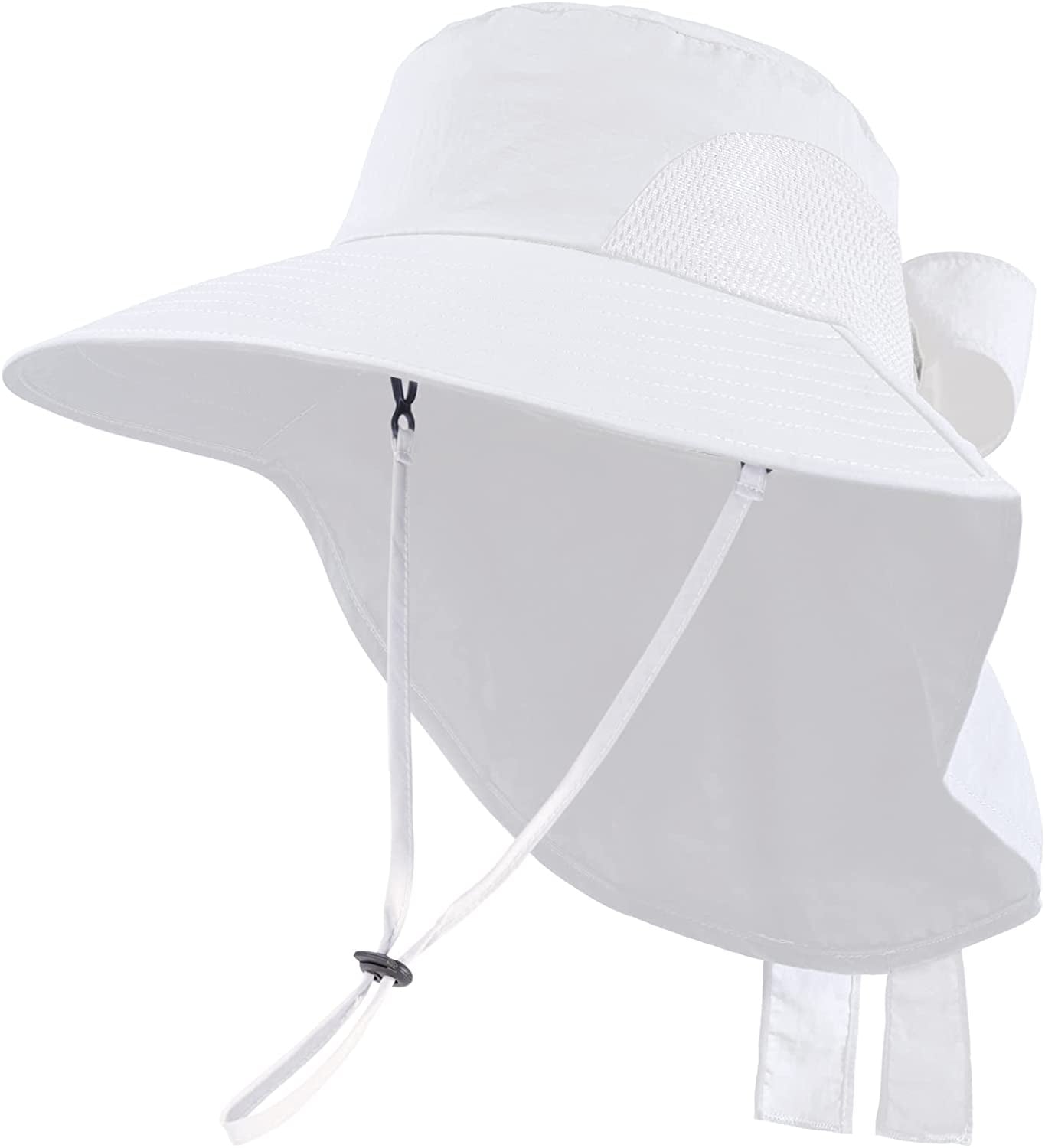Toppers Womens Mens Sun Hat Rollable UPF 50+ Wide Brim Gardening Hat with Neck Flap Apparel & Accessories > Clothing Accessories > Hats Toppers Ponytail Bow_white  