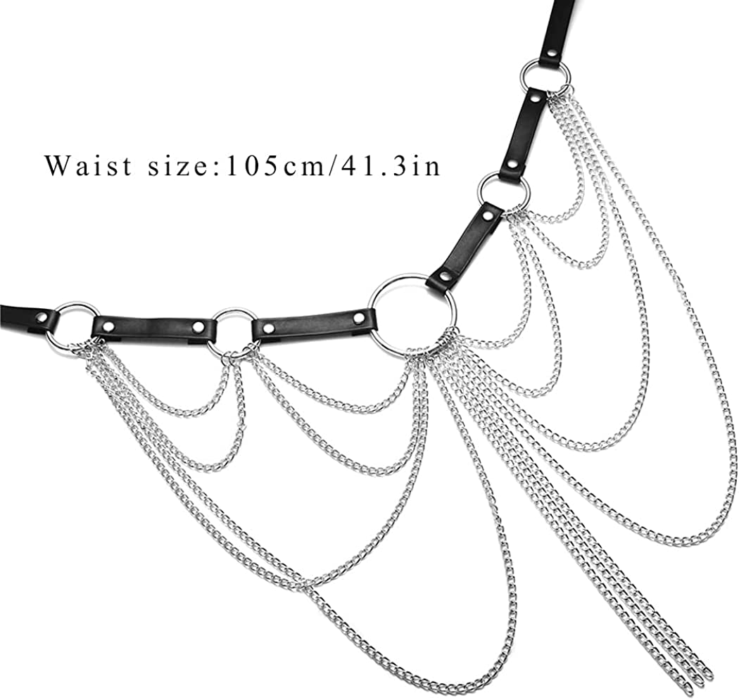 Relbcy Punk Layered Belly Waist Chain Harness Black Leather Body Chains Rave Body Jewelry Nightclub Accessories for Women and Girls Apparel & Accessories > Jewelry > Body Jewelry RELBCY   