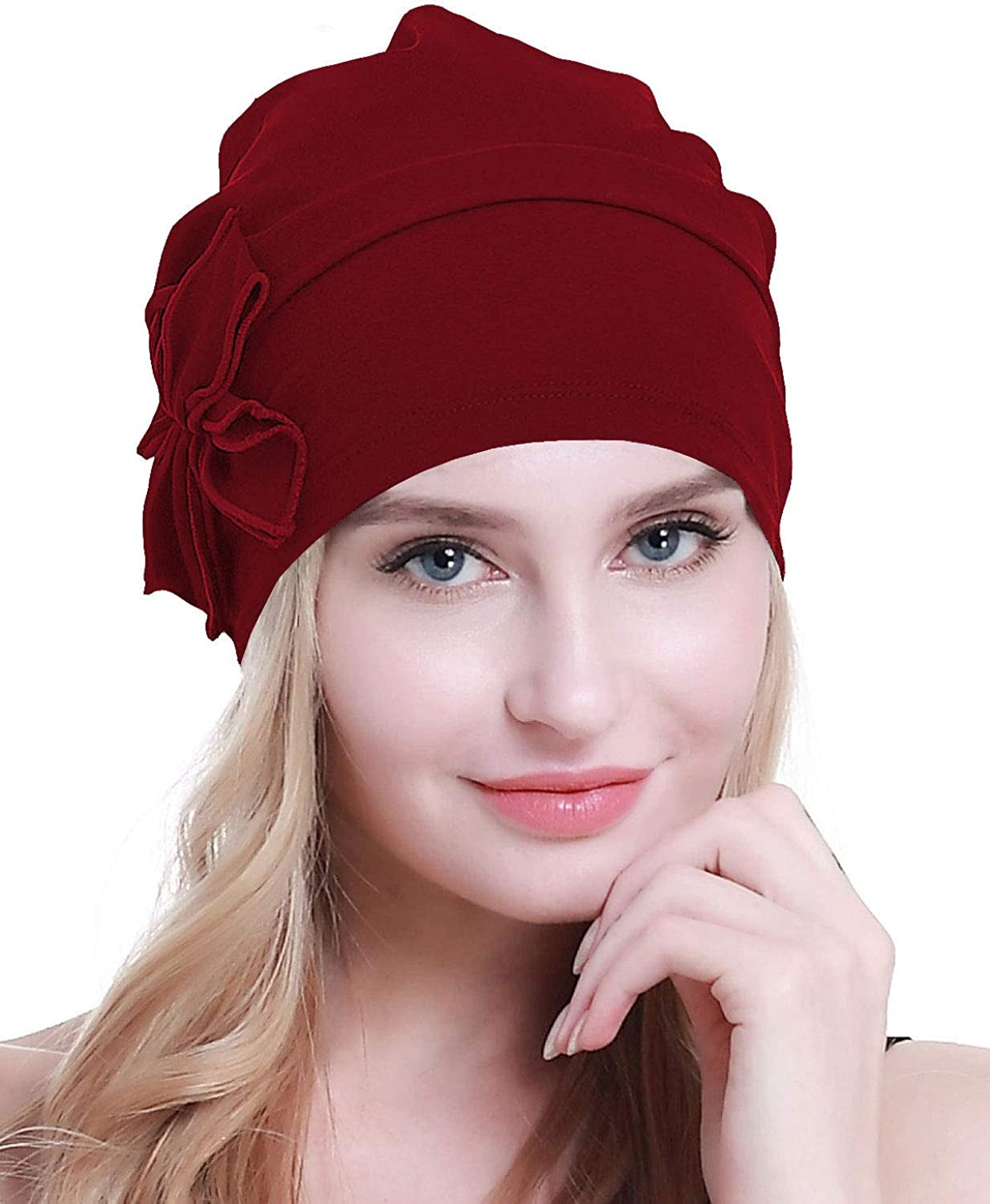 Osvyo Cotton Chemo Turbans Headwear Beanie Hat Cap for Women Cancer Patient Hairloss Apparel & Accessories > Clothing Accessories > Headwear osvyo Cotton Cherry One Size 