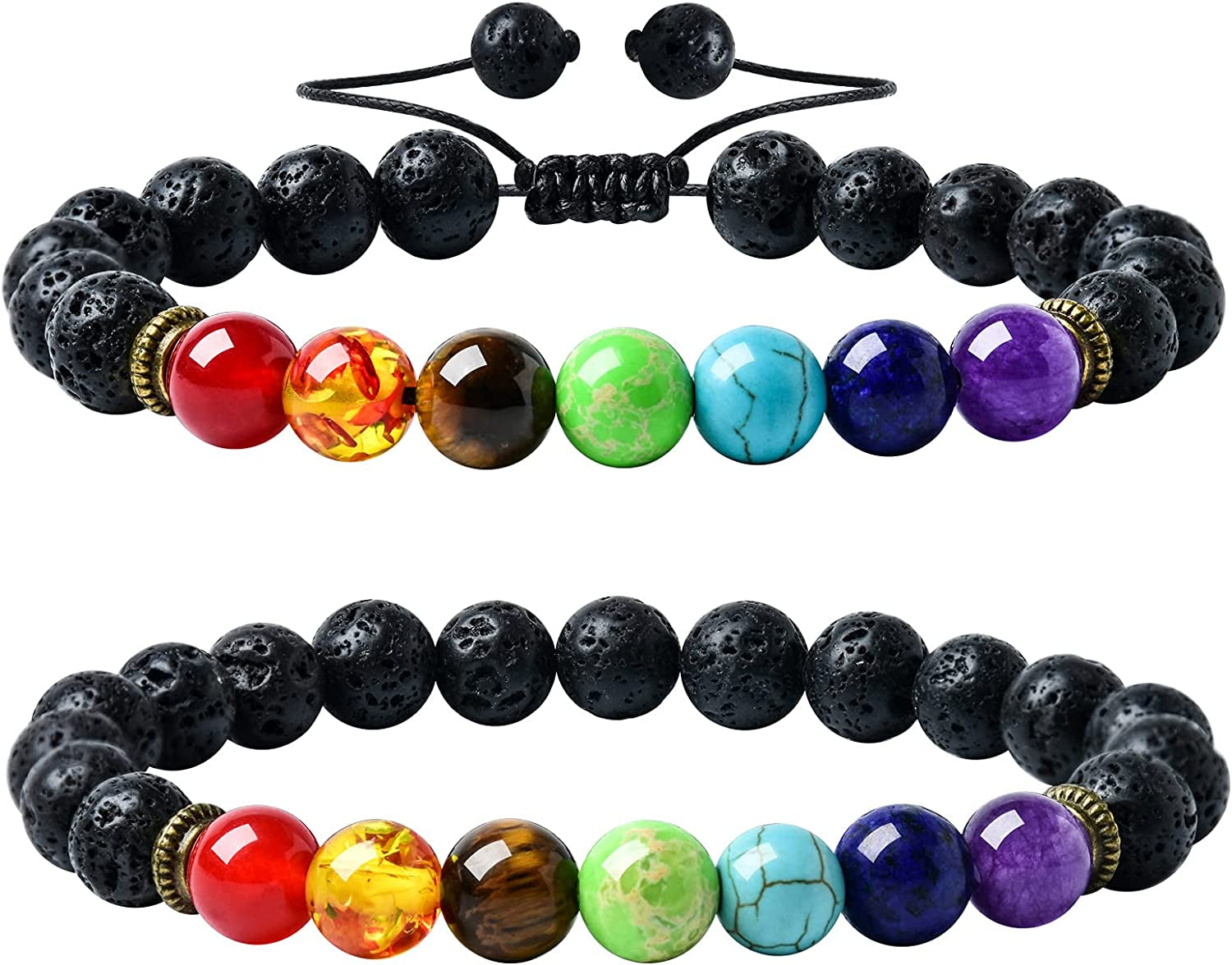HEDQFM 2Pcs Lava Rock 7 Chakra Bracelets Aromatherapy Essential Oil Diffuser Bracelets Couples Yoga Beads Bracelet Volcanic Lava Stone Stretch Bracelet for Men Women Apparel & Accessories > Jewelry > Bracelets HEDQFM style B  