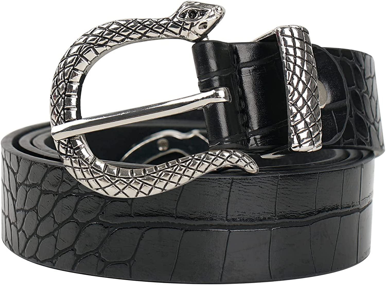 FIORETTO Women Fashion Belt with Snake Buckle Apparel & Accessories > Clothing Accessories > Belts FIORETTO Black Medium 