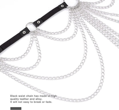 Relbcy Punk Layered Belly Waist Chain Harness Black Leather Body Chains Rave Body Jewelry Nightclub Accessories for Women and Girls Apparel & Accessories > Jewelry > Body Jewelry RELBCY   