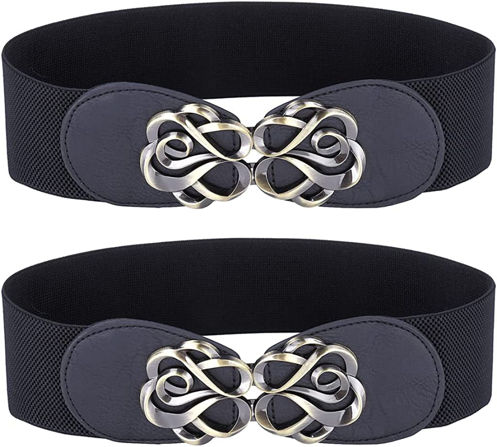 Women Stretchy Vintage Dress Belt Elastic Waist Cinch Belt CL413 Apparel & Accessories > Clothing Accessories > Belts GRACE KARIN Black+black Large 