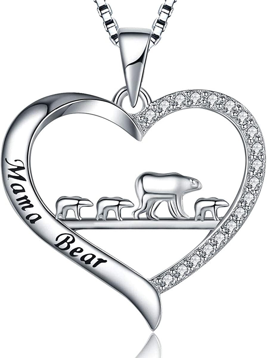 MUATOGIML 925 Sterling Silver Mom Necklace Love Heart Pendant Mama Bear Panda Elephant Sloth Animal Necklaces Mother Son Daughter Jewelry Gifts for Women Mum Family Apparel & Accessories > Jewelry > Anklets MUATOGIML JEWELRY 3 cubs  