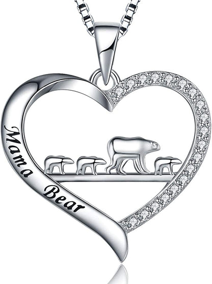 MUATOGIML 925 Sterling Silver Mom Necklace Love Heart Pendant Mama Bear Panda Elephant Sloth Animal Necklaces Mother Son Daughter Jewelry Gifts for Women Mum Family Apparel & Accessories > Jewelry > Anklets MUATOGIML JEWELRY 3 cubs  