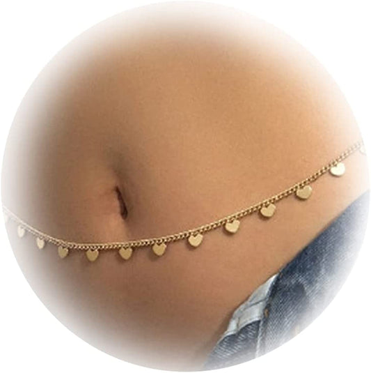 Body Chain Waist Chain Rhinestones Belly Waist Chain Jewelry Sexy Trendy Summer Beach Body Accessories for Women and Girls Apparel & Accessories > Jewelry > Body Jewelry Aonklot gold  