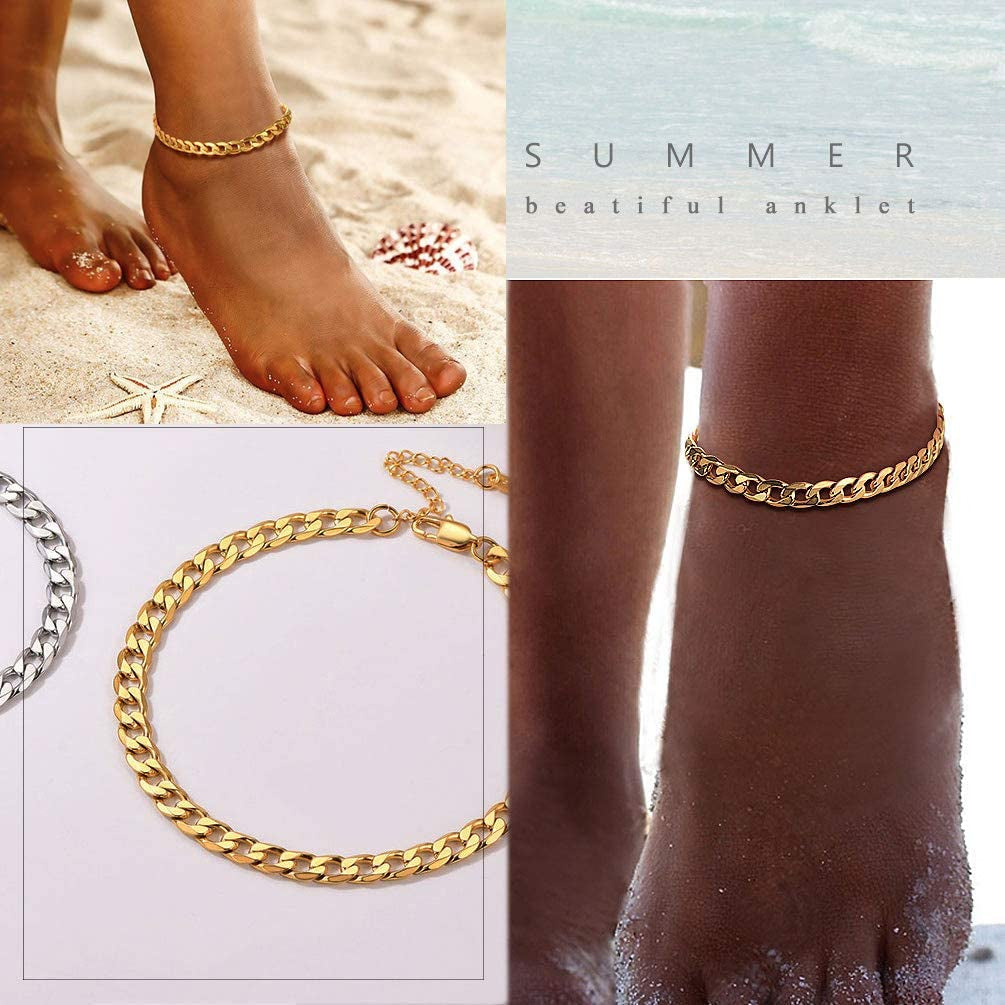 PROSTEEL Stainless Steel Chain Anklets for Men Women, Silver/Gold Tone, Ankle Bracelets Hypoallergenic, 8-10.5 Inch Adjustable, Come Gift Box Apparel & Accessories > Jewelry > Anklets Prosteel Jewelry   