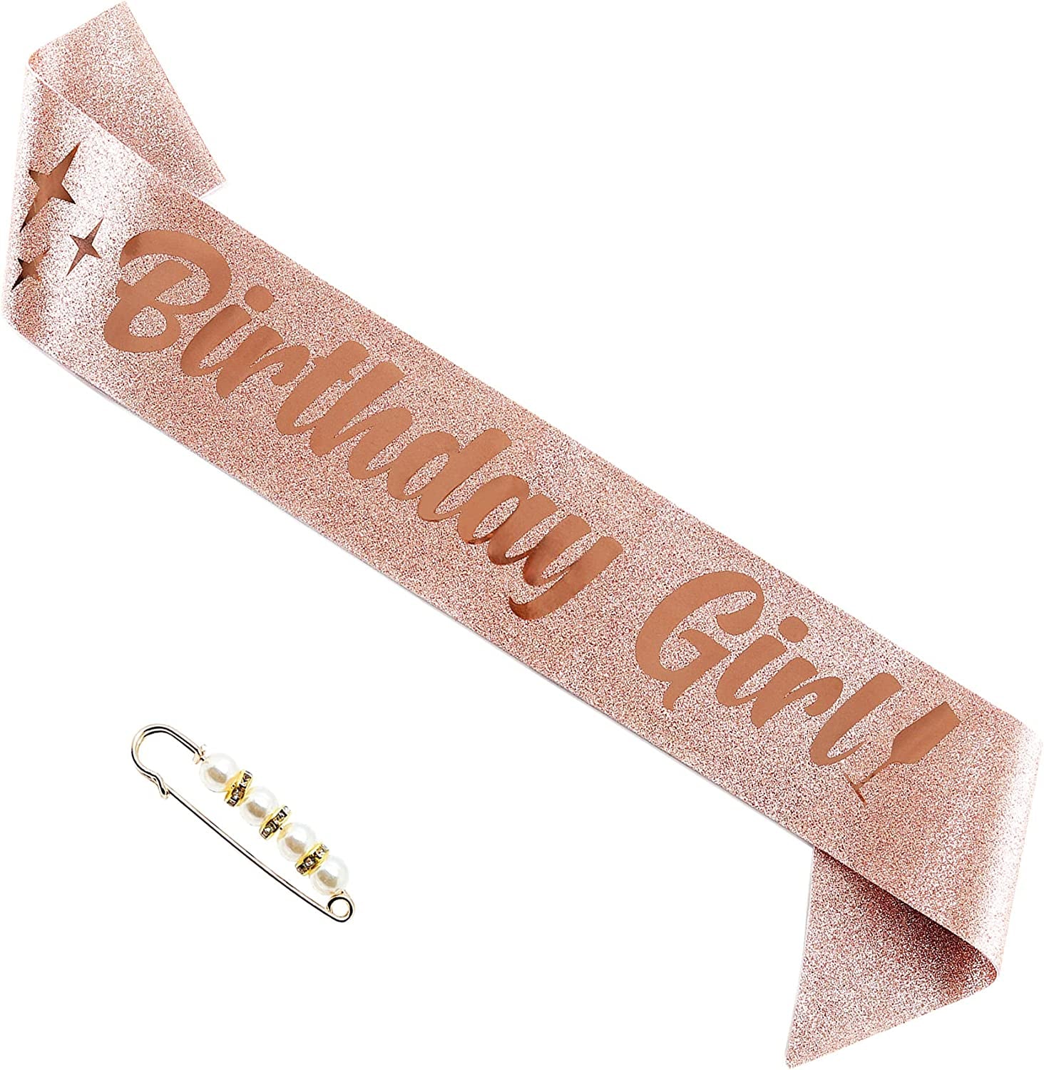 Birthday Girl Sash Glitter with Foil for Women Happy Birthday Party Favors Supplies and Decorations Blue Satin Gift Apparel & Accessories > Clothing Accessories > Sashes MGJSRNH Rose Gold  