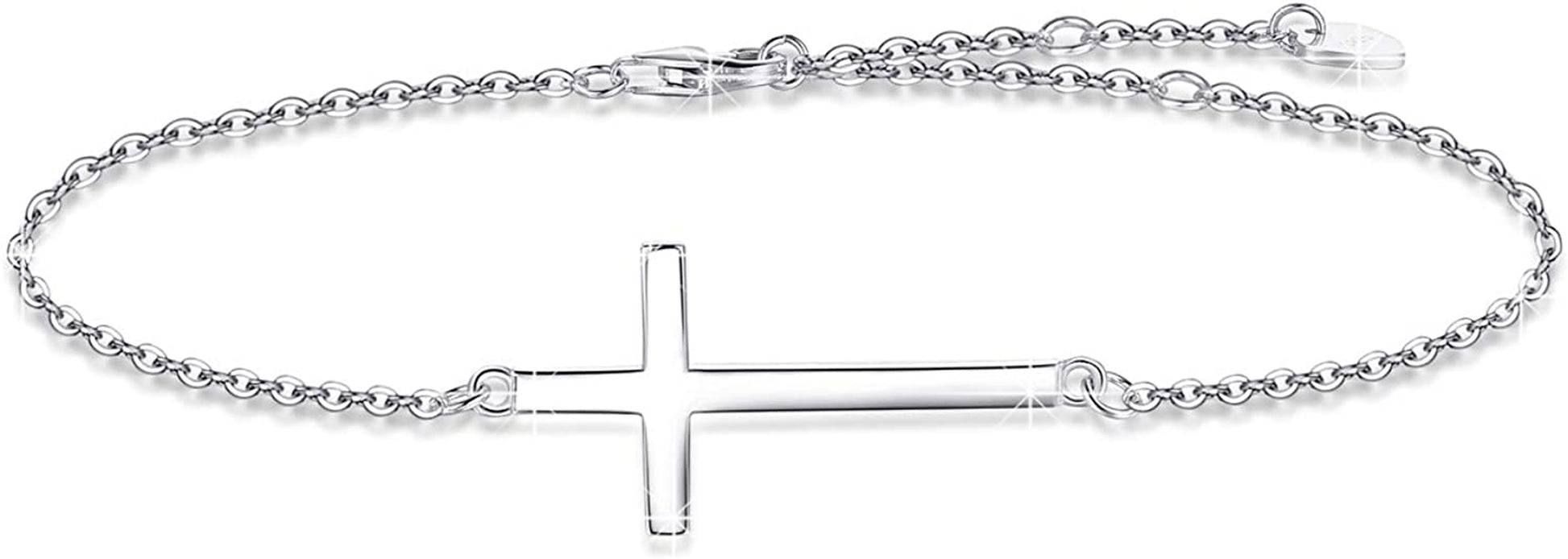 Cross Anklet/Bracelet for Women 925 Sterling Silver Adjustable Cross Bracelet/Ankle Bracelet (Large Bracelet) Apparel & Accessories > Jewelry > Anklets YZSFMZGE 10.4" Anklet/Large Bracelet  