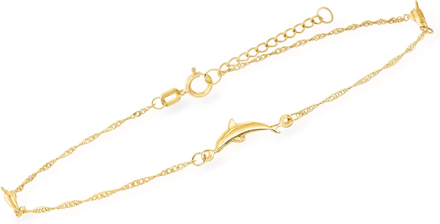 Ross-Simons 14Kt Yellow Gold Dolphin Anklet. 9 Inches Apparel & Accessories > Jewelry > Anklets Ross-Simons   