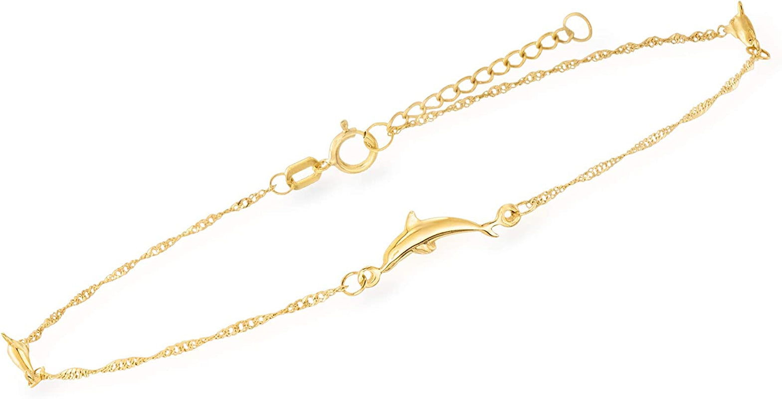 Ross-Simons 14Kt Yellow Gold Dolphin Anklet. 9 Inches Apparel & Accessories > Jewelry > Anklets Ross-Simons   