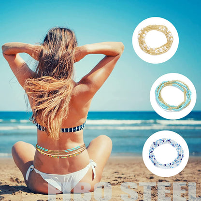 FIBO STEEL 32 Pcs Waist Bead Chain for Women Colorful Belly Beads for the Waist Summer Beach Bikini Belly Chains African Body Chains Jewelry Set Apparel & Accessories > Jewelry > Body Jewelry FIBO STEEL   