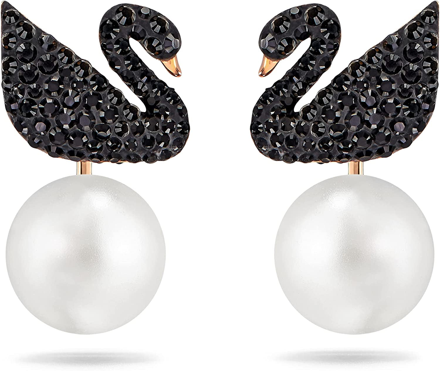 Swarovski Iconic Swan Jewelry Collection, Rose Gold Tone Finish, Black Crystals Apparel & Accessories > Jewelry > Earrings SWAROVSKI Pierced Earrings  