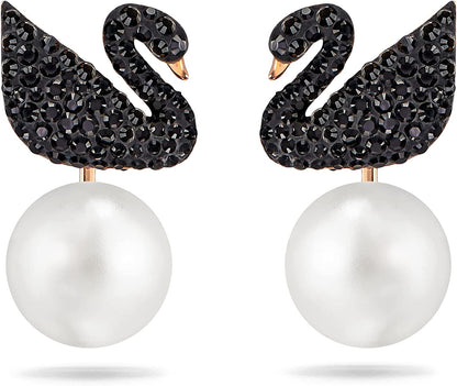 Swarovski Iconic Swan Jewelry Collection, Rose Gold Tone Finish, Black Crystals Apparel & Accessories > Jewelry > Earrings SWAROVSKI Pierced Earrings  