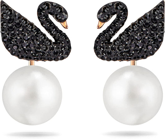 Swarovski Iconic Swan Jewelry Collection, Rose Gold Tone Finish, Black Crystals Apparel & Accessories > Jewelry > Earrings SWAROVSKI Pierced Earrings  