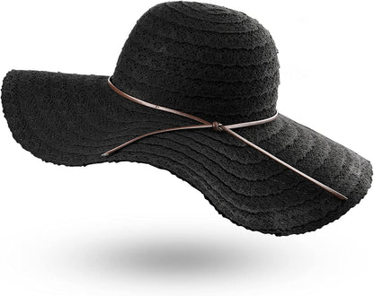 FURTALK Summer Beach Sun Hats for Women Wide Brim Foldable Floppy Travel Packable UPF Hat Apparel & Accessories > Clothing Accessories > Hats KYLIE MAX Black Large 