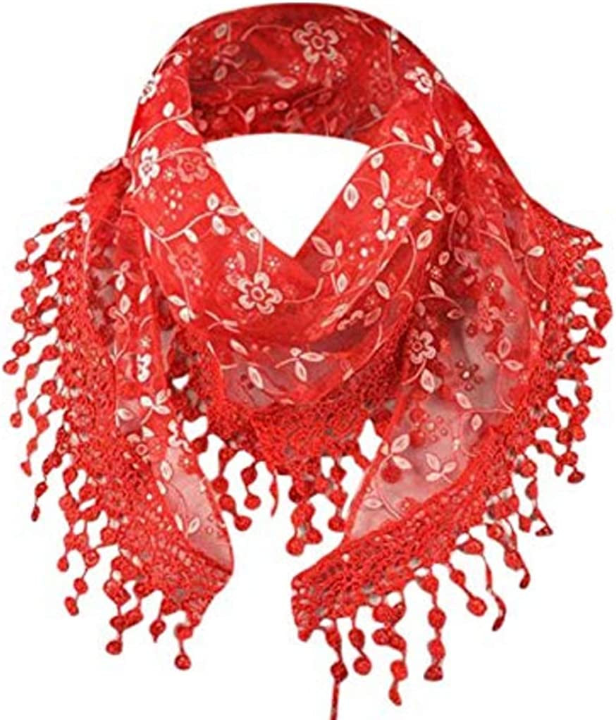 Cotchear Lace Scarf Floral Crochet Lightweight Tassel Sheer Wrap Scarves Shawl Apparel & Accessories > Clothing Accessories > Scarves & Shawls Cotchear Red  