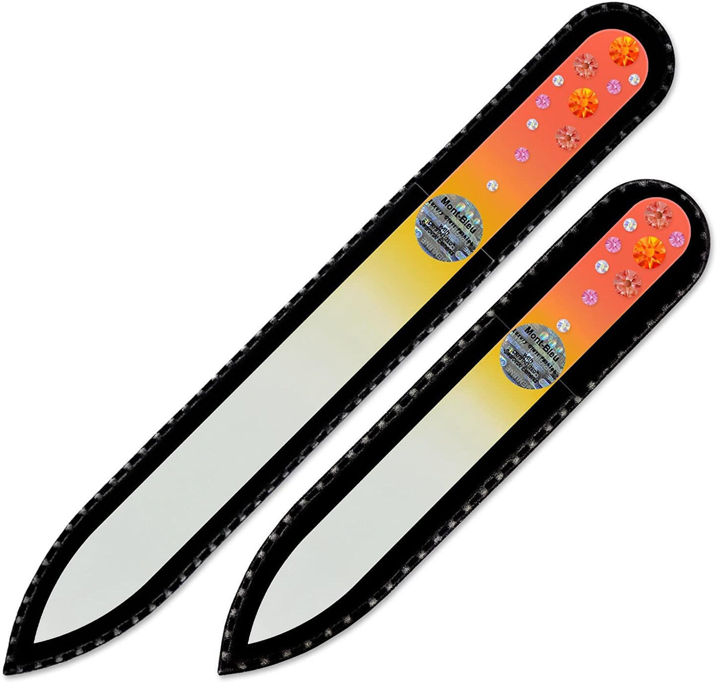 Nail Files - Mont Bleu Set of 2 Glass Nail Files Hand Decorated with Crystals - Czech Tempered Glass - Travel Nail File for Shiny Nails - Crystal Nail Files Health & Beauty > Personal Care > Cosmetics > Cosmetic Tools > Nail Tools Mont Bleu Fireopal - Padparadscha  