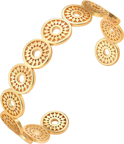 Dainty Gold Bar Bracelet for Women Simple Delicate Thin Cuff Bangle Hook Bracelet 18K Gold Plated Handmade Minimalist Jewelry Apparel & Accessories > Jewelry > Bracelets Annie 9.Sunflower  