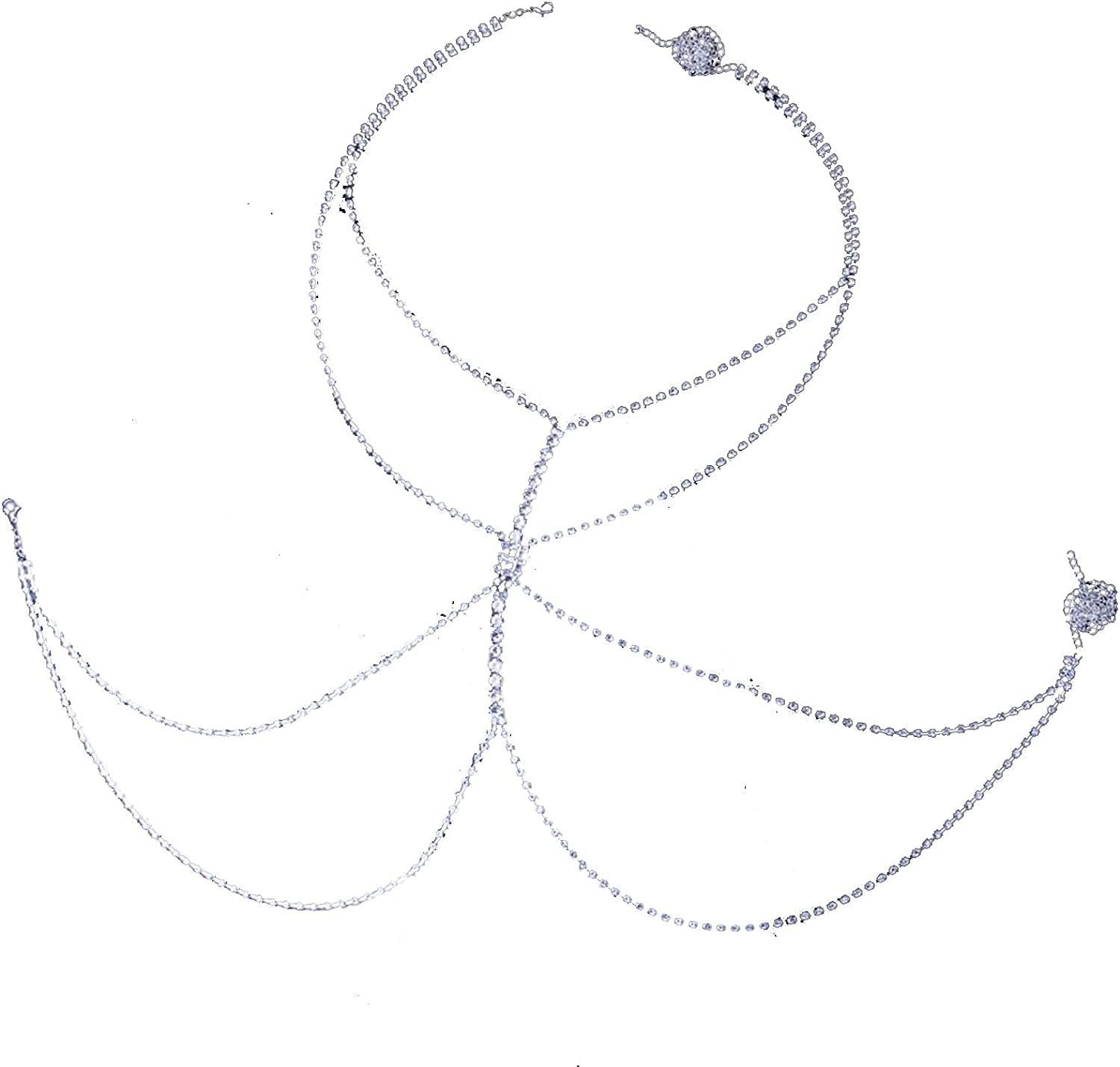 Bohemian Chain Bra Sexy Beads Shiny Luxury Long Rhinestone Bra Body Chains Statement Body Chain Jewelry Cross for Women Beach Body Accessories Apparel & Accessories > Jewelry > Body Jewelry China Silver 2  