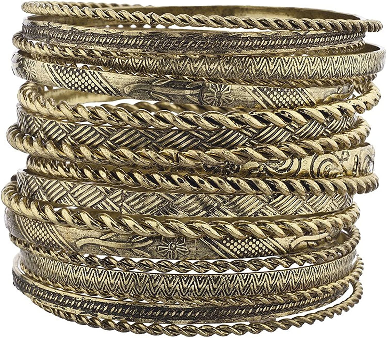 Lux Accessories Flower Mixed Metal Aztec Multi Bangle Set Apparel & Accessories > Jewelry > Bracelets LUX ACCESSORIES BURNISHED GOLD  