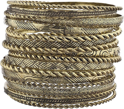 Lux Accessories Flower Mixed Metal Aztec Multi Bangle Set Apparel & Accessories > Jewelry > Bracelets LUX ACCESSORIES BURNISHED GOLD  