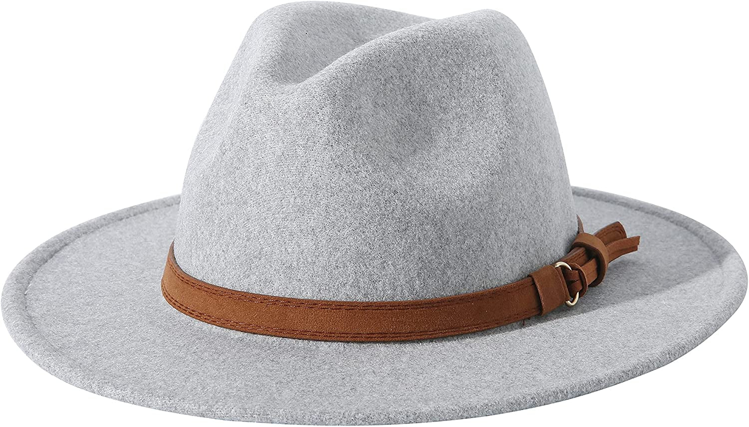 Lanzom Women Lady Felt Fedora Hat Wide Brim Wool Panama Hats with Band Apparel & Accessories > Clothing Accessories > Hats Lanzom 01-light Grey  