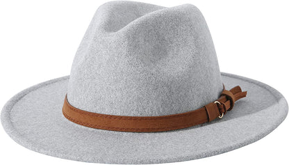 Lanzom Women Lady Felt Fedora Hat Wide Brim Wool Panama Hats with Band Apparel & Accessories > Clothing Accessories > Hats Lanzom 01-light Grey  