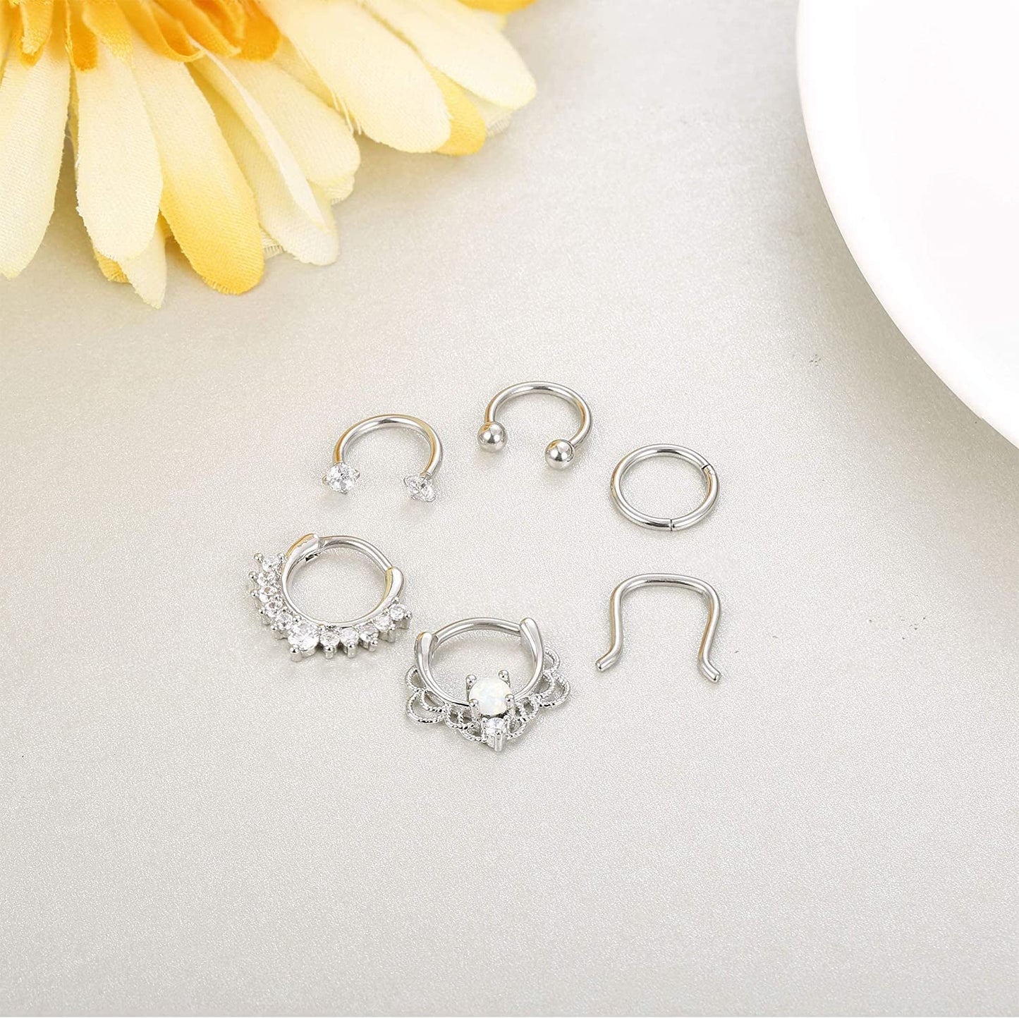 FINREZIO 16PCS 16G Stainless Steel Septum Piercing Nose Rings Hoop Tragus Cartilage Retainer Body Piercing Jewelry Apparel & Accessories > Jewelry > Rings FINREZIO   