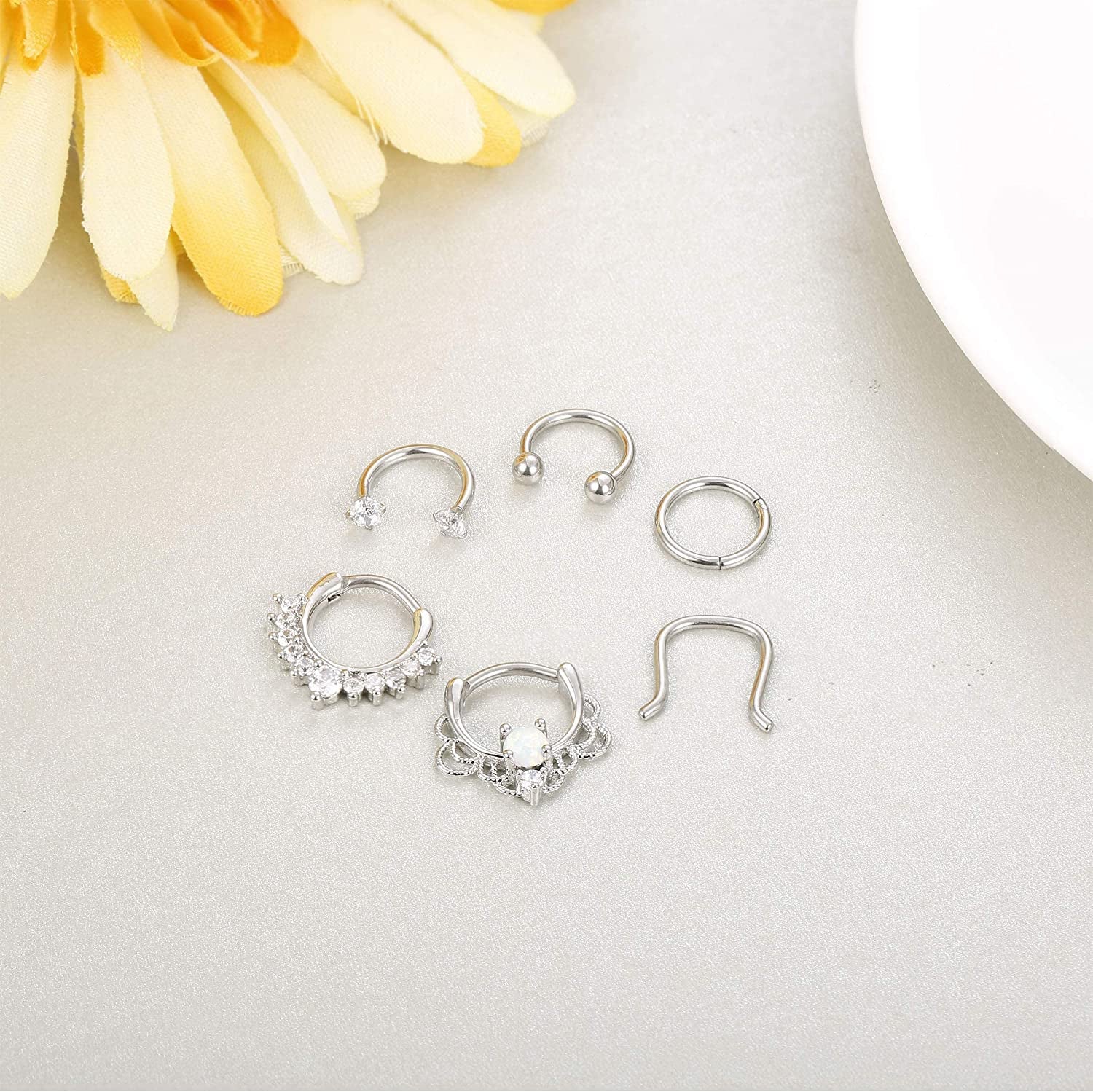 FINREZIO 16PCS 16G Stainless Steel Septum Piercing Nose Rings Hoop Tragus Cartilage Retainer Body Piercing Jewelry Apparel & Accessories > Jewelry > Rings FINREZIO   
