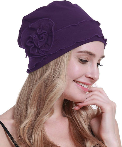 Osvyo Chemo Headwear Turban Cap for Women - Cancer Beanie Hair Loss Sealed Packaging Apparel & Accessories > Clothing Accessories > Headwear osvyo Cotton Purple One Size 