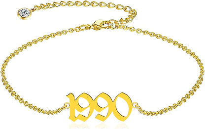 QJLE Ankle Bracelets for Women,Personalized Birth Year Number Gold Anklets for Women,Summer Beach Foot Chain Dainty Anklet Jewelry Birthday Gifts for Her Apparel & Accessories > Jewelry > Anklets QJLE Gold 1990  
