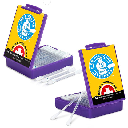 Dr. Piercing Aftercare Medicated Swabs Treat Ear, Nose, Belly, and Body Piercings - Gentle Saline Solution for Piercings - Cleaning Swab Helps Soothe & Hydrate Recovering Skin - 36 Swabs (1-Pack) Apparel & Accessories > Jewelry > Body Jewelry Dr. Piercing's Aftercare 2Pack  