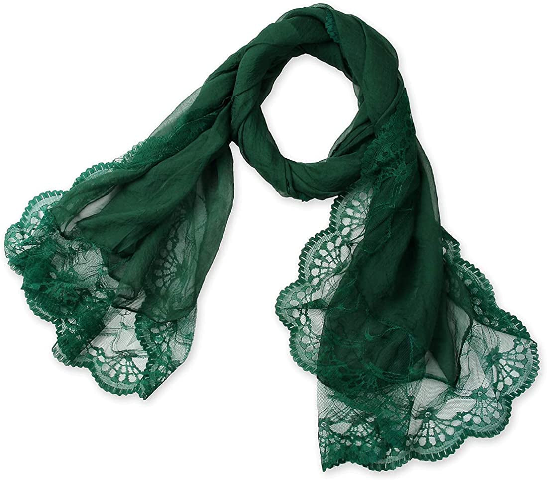 Corciova Fashion Chiffon Long Women Lace Scarf Lightweight Hunter Pashmina Shawl Apparel & Accessories > Clothing Accessories > Scarves & Shawls corciova Dark Green  