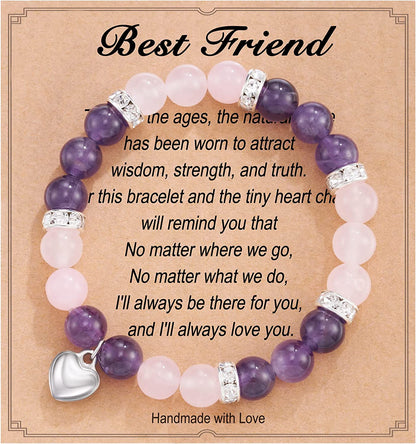 HGDEER Natural Stone Friendship Bracelet, Meaningful Gifts for Women Girls with Gift Message Card Apparel & Accessories > Jewelry > Bracelets HGDEER Friend - Pink&Purple  