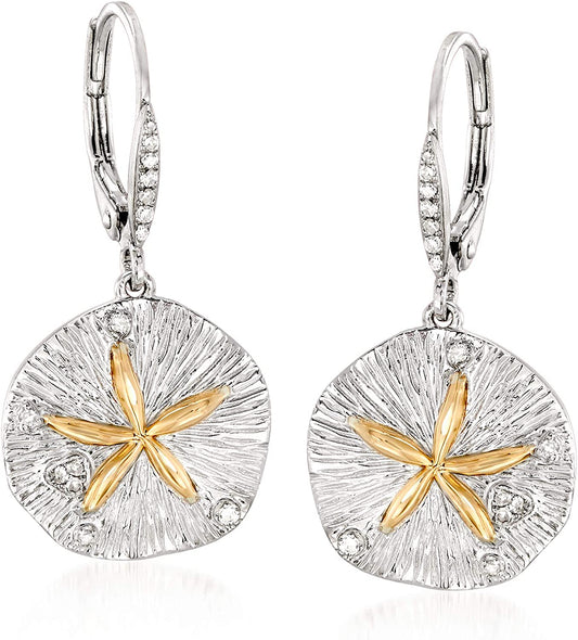 Ross-Simons Sterling Silver and 14Kt Gold Sand Dollar Drop Earrings with .10 Ct. T.W. Diamonds Apparel & Accessories > Jewelry > Earrings Ross-Simons   
